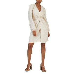 INC International Concepts Size Medium Sparkly Linen Twist-Front Dress NWT